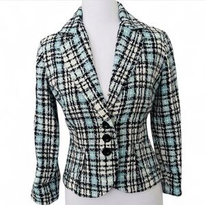 Tweed Blazer in Tiffany Blue, Black & White